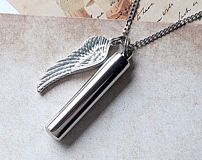 Stainless Steel Memorial Cremation Necklace | Angel Wings Urn | Cremation Jewelry for Men | Urn Jewelry | Ash Holder Urn Necklace for Ashes