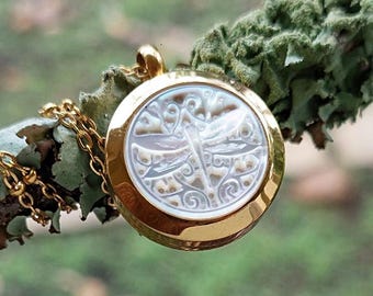 Mother of Pearl Dragonfly Locket Necklace | Cremation Jewelry for Ashes, Lock of Hair | Urn Jewellery | Keepsake Ashes Pendant for Cremains