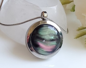 Aurora Borealis Locket Necklace for Ashes, Hair, Fur | Locket Pendant for Cremains | Memorial, Funeral, Cremation Urn Jewelry Keepsake Gifts