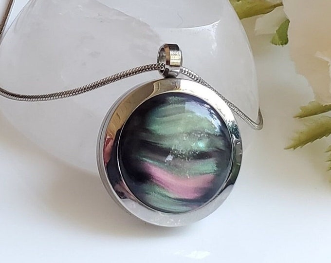 Aurora Borealis Locket Necklace for Ashes, Hair, Fur | Locket Pendant for Cremains | Memorial, Funeral, Cremation Urn Jewelry Keepsake Gifts
