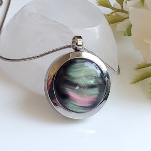 Aurora Borealis Locket Necklace for Ashes, Hair, Fur | Locket Pendant for Cremains | Memorial, Funeral, Cremation Urn Jewelry Keepsake Gifts