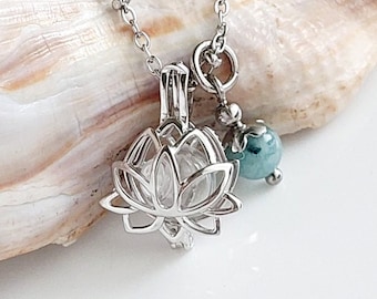 Sterling Silver Lotus Flower Locket : Urn Necklace with Charm Choice | Cremation Ashes Jewelry | Sympathy Gift