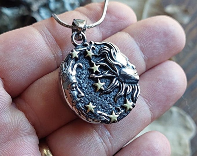 Sun and Moon Locket | Urn Necklace for Ashes or Lock or Hair | Memorial Ashes Locket | Moon Cremation Jewelry | Keepsake Jewellery Gifts