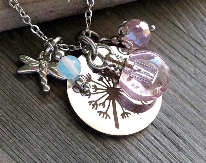 Dragonfly Dandelion Urn Necklace for Ashes | Memorial Ash Jewelry | Cremation Jewellery Ashes Pendant | Keepsake Jewelry Gifts for Women