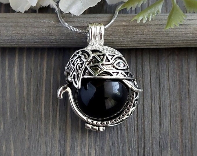 Elephant Locket Necklace for Ashes with Fillable Glass Orb | Elephant Urn Necklace Pendant | Ganesh | Urn Jewelry | Cremation Jewelry Gifts