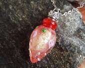 Red Glass Rosebud Urn Perfume Bottle Cremation Jewelry Memorial Jewelry Potion Bottle Essential Oil Vial Urn Necklace
