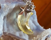 Yellow Glass Crescent Moon Urn Pendant Celestial Moon Star Urn Necklace Memorial Jewelry Cremation Jewellery Cremation Jewelry