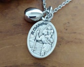 St Christopher Guardian Angel Teardrop Urn Pendant Urn Jewelry Cremation Jewelry Urn Necklace for Ashes Small Urn for Memorial