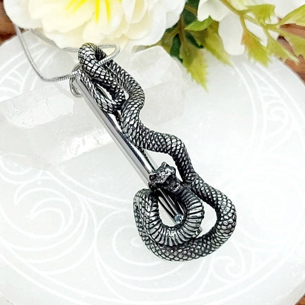 Serpent Snake Urn Pendant for Ashes Necklace | Cremation Jewelry for Men | Fillable Jewelry | Cremation Necklace | Keepsake Jewelry Gift