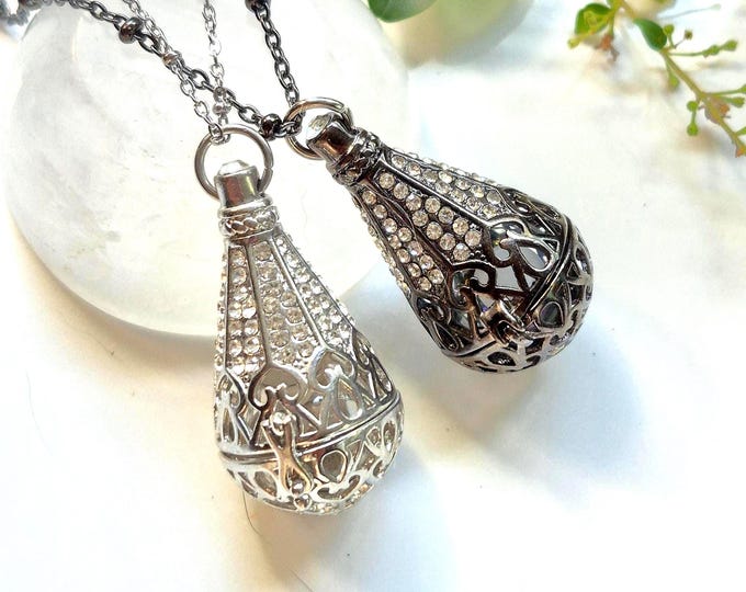 Large Teardrop Memorial Locket | Urn Necklace | Fillable Glass Orb Cremation Ashes Keepsake, Mourning Jewelry