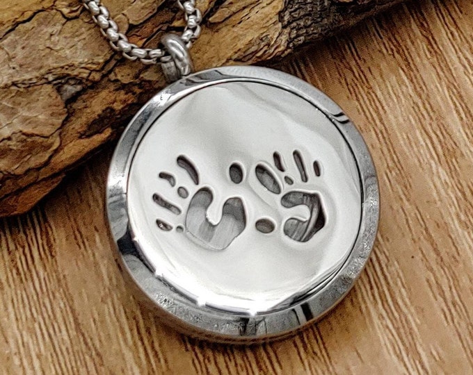 Hand Prints Locket Keepsake | Urn Jewelry | Handprint Urn Necklace | Cremation Jewelry | Baby, Child Loss, 1st Lock of Hair, Memorial Gift