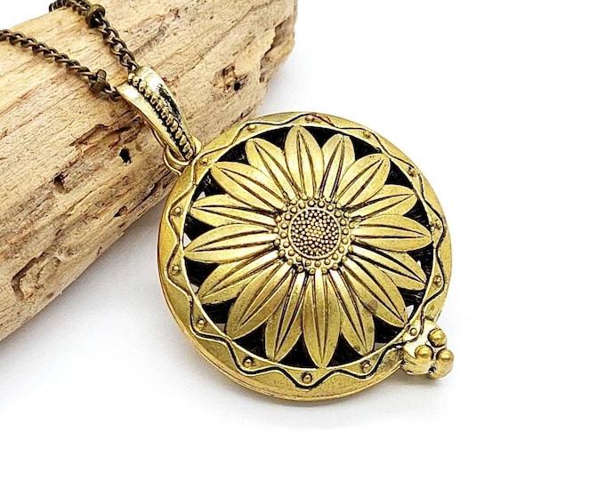 Bronze Sunflower Locket Urn Necklace, Cremation Ashes Jewelry, Ash Holder