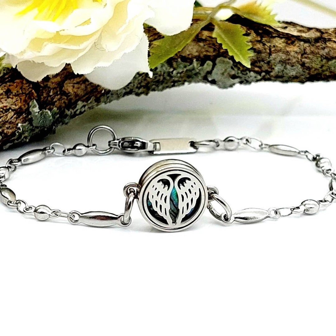 Mini Cremation Jewelry Bracelet for Ashes Tiny Angel Wings Locket