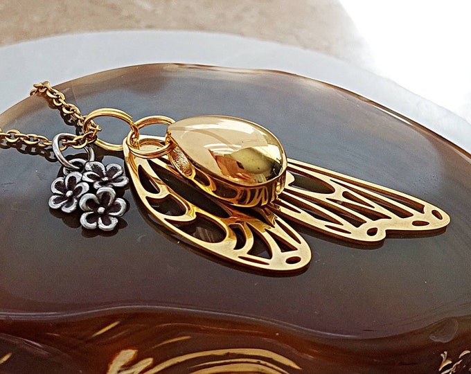 Gold Butterfly Urn Necklace | Cremation Jewelry | Memorial Ashes Keepsake | Urn Jewelry | Butterfly Pendant | Sympathy Gift for Mom, Women