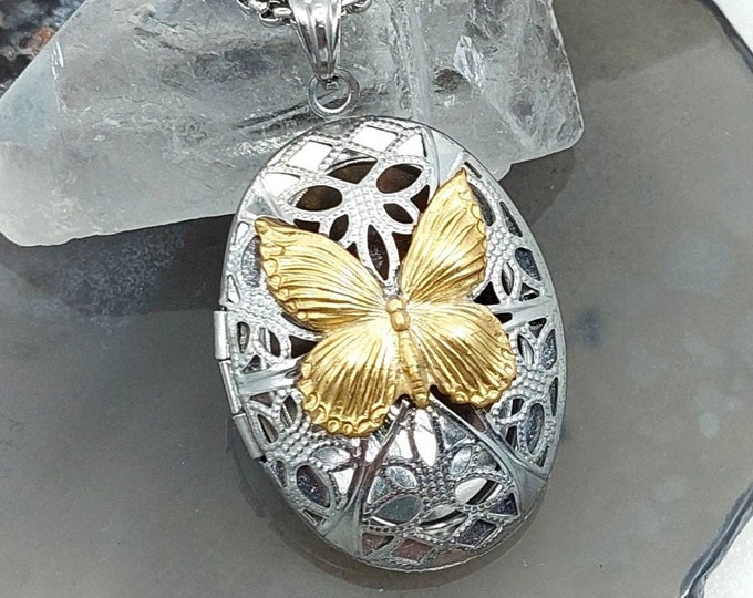 Butterfly Urn Necklace | Stainless Steel Cremation Jewelry, Double Ashes Locket, Memorial Keepsake Jewelry