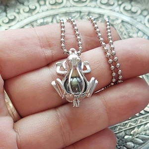 Fillable Sterling Silver Frog Locket Necklace w/Fitted Glass orb & funnel | Memorial Ashes Keepsake Jewelry