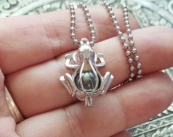 Sterling Silver Frog Necklace, Locket for Ashes, Memorial Ash Pendant, Cremation Urn Jewelry