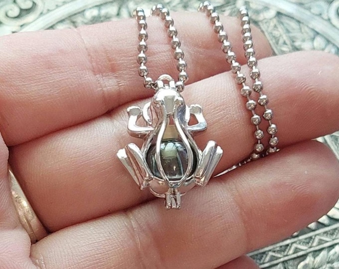 Sterling Silver Frog Necklace, Locket for Ashes, Memorial Ash Pendant, Cremation Urn Jewelry