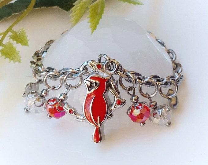 Red Cardinal Bird Urn Bracelet for Ashes | Memorial Ashes Bracelet | Urn Jewelry | Nature, Love, Friend | Cremation Jewelry | Sympathy Gift