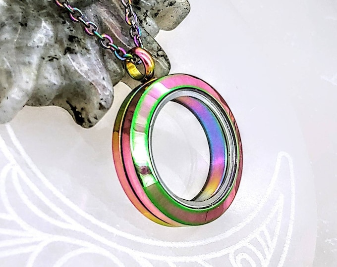 Rainbow Locket Necklace | Pet Hair Locket | Urn Jewelry | Urn Pendant | Glass Locket | Ash Holder | Cremation Jewelry | DIY