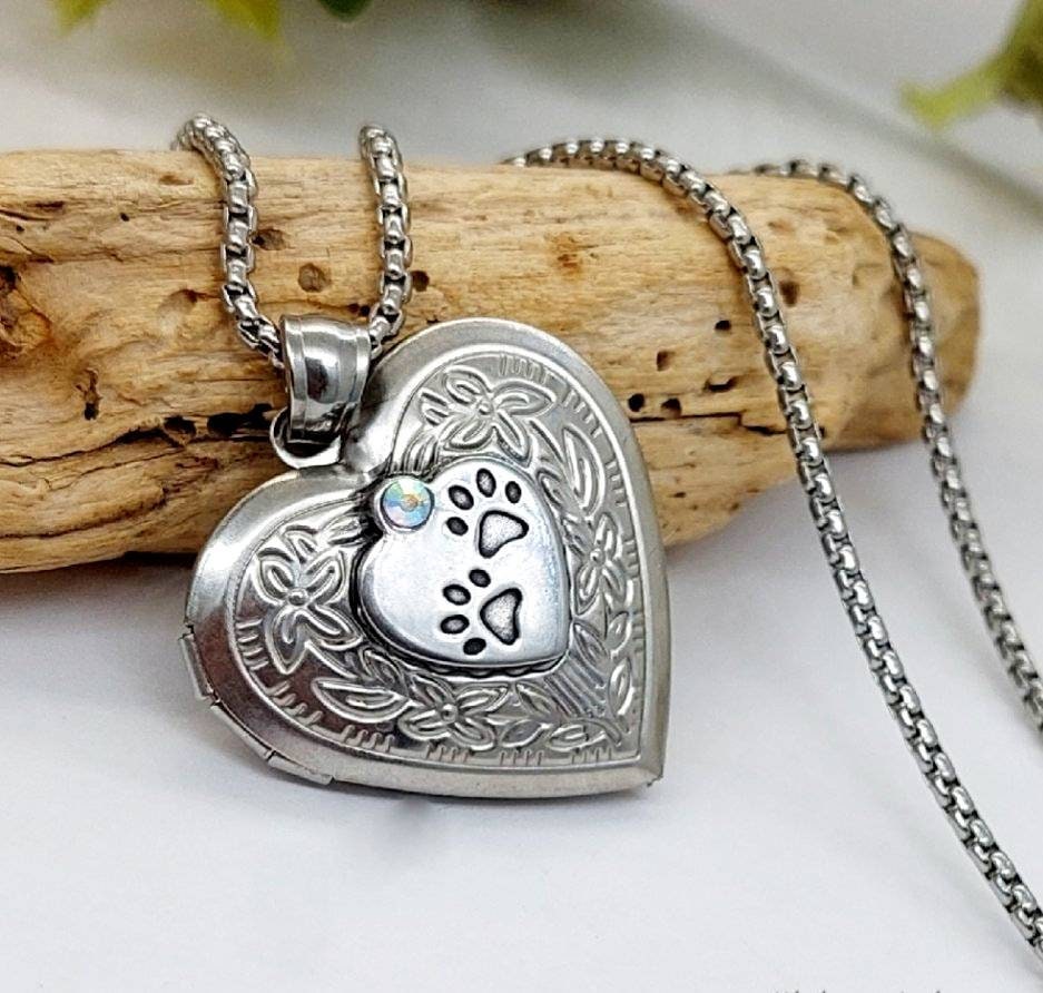 (i can't decide lol) Paw Prints Heart Urn Locket with Fillable Glass Vessel | Pet Cremation Jewelry | Animal Fur Hair Locket | Pet Memorial Gift | Urn Necklace