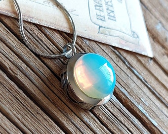 Small Opalite Keepsake Locket | Urn Necklace for Ashes, Lock of Hair | Pretty Jewelry Gifts for Her | Remembrance, Memorial, Cremation