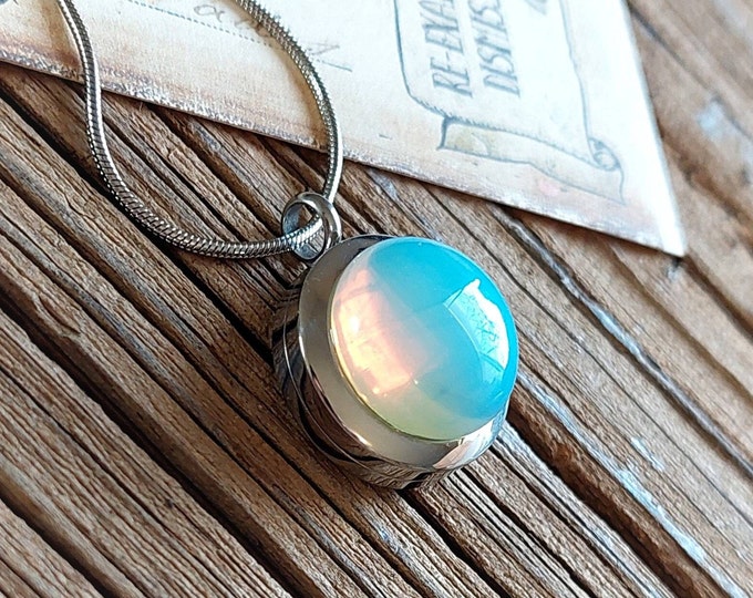 Small Opalite Keepsake Locket | Urn Necklace for Ashes, Lock of Hair | Pretty Jewelry Gifts for Her | Cremation Jewelry | Memorial Urn Jewel