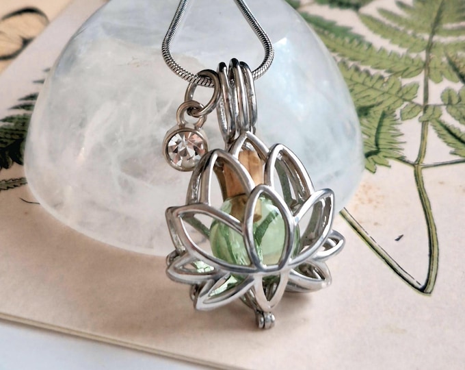 Lotus Flower Locket for Ashes with Birthstone Charm, Stainless Steel Urn Necklace, Cremation Ashes Keepsake Jewelry