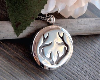 Deer Antler Locket, Urn Necklace for Ashes / Locks of Hair, Stainless Steel Cremation Jewelry for men or women