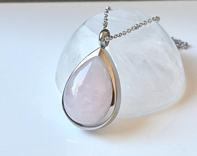 Rose Quartz Crystal Urn Pendant | Teardrop Locket for Ashes | Cremation Necklace | Ash Remains Jewelry