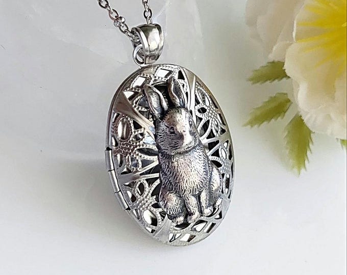 Bunny Rabbit Locket Urn Necklace for Ashes, Fur, Hair | Memorial & Cremation Jewelry | Urn Jewelry for 2 | Keepsake Jewelry Gifts for Her