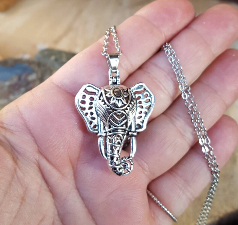 Urn Jewelry Elephant Pendant Ganesh Pendant Antiqued Elephant Keepsake Locket wGlass Orb Urn Locket Elephant Urn Necklace