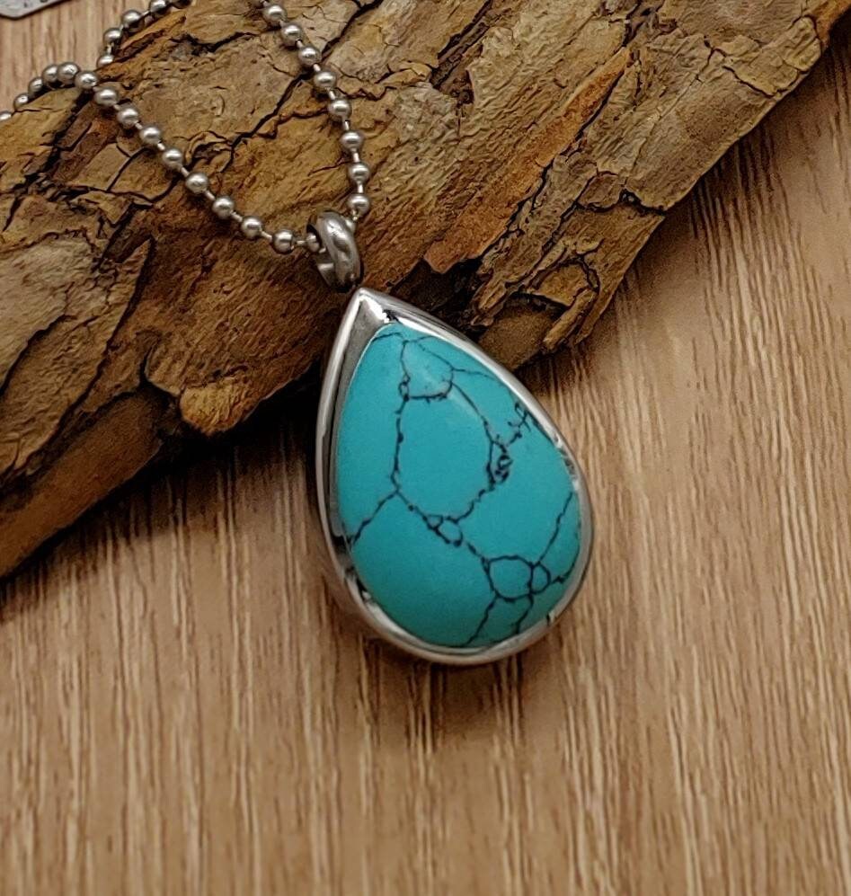 Turquoise Howlite Teardrop Urn Cremation Urn Necklace, Cremation