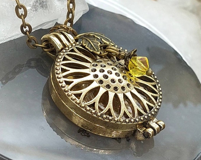 Bronze Sunflower Locket to Hold a Keepsake | Urn Jewelry | Ash Holder Urn Necklace | Locket for Hair or Fur | Cremation Jewelry for Ashes