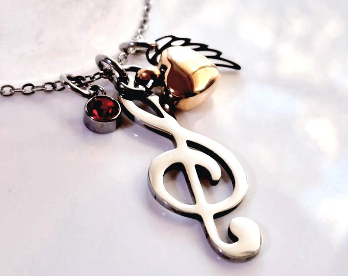 Music Note Urn Necklace: Stainless Steel Cremation Jewelry with Birthstone Charm | Keepsake Ashes Pendant