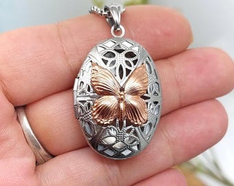 Butterfly Locket with Custom Fitted Glass Choice | Double Urn Necklace | Cremation Jewelry | Ashes Keepsakes | Memorial Jewellery