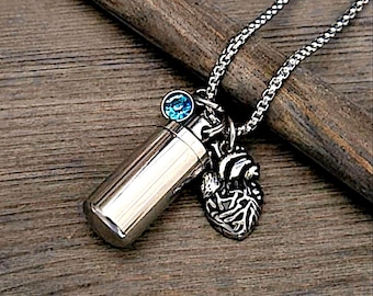 Anatomical Heart Urn Necklace | Stainless Steel Cremation Ash Jewelry, Memorial Pendant, Ashes Keepsake