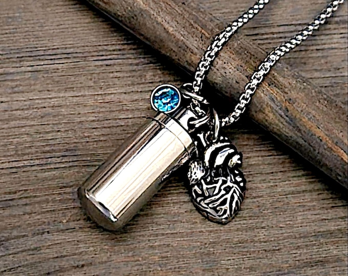 Anatomical Heart Urn Necklace | Stainless Steel Cremation Ash Jewelry, Memorial Pendant, Ashes Keepsake