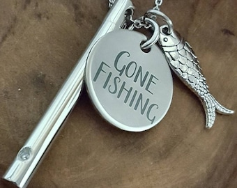 Gone Fishing Urn Necklace | Urn Jewelry | Cremation Jewelry | Memorial Gift | Fish Urn | Dad Urn Cremation Ashes Necklace | Fillable Jewelry