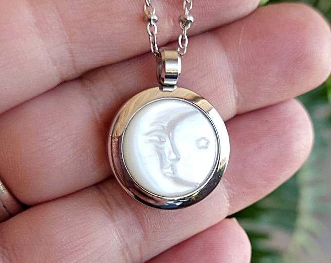 Moon Locket To Hold a Keepsake | Mother of Pearl Urn Necklace for Ashes or Lock of Hair | Cremation Ash Jewellery | Pretty Gifts for Friends