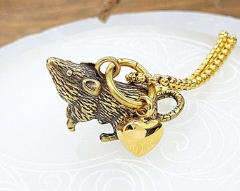 Solid Brass Rat Urn Pendant | Mouse Rat Urn Necklace | Cremation Jewelry | Memorial Urn Jewellery Jewelry for Ashes