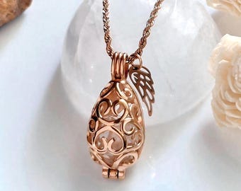 Teardrop Memorial Locket | Rose Gold Stainless Steel Cremation Ashes Jewelry, Keepsake Urn Necklace, Sympathy Gifts for Her