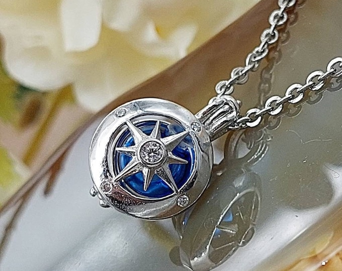 Sterling Silver Compass Locket | Urn Necklace for Ashes | Cremains Pendant | Memorial, Keepsake, Cremation Jewelry | Compass Urn Jewellery