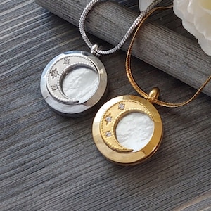 Crescent Moon Locket Urn Necklace for Human Ashes, Lock of Hair, Pet Memorial | Funeral, Cremation Jewelry | Keepsake Jewelry Gifts for Her