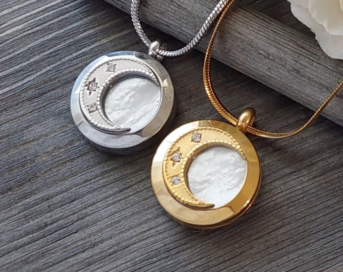 Crescent Moon Locket Urn Necklace for Human Ashes, Lock of Hair, Pet Memorial | Funeral, Cremation Jewelry | Keepsake Jewelry Gifts for Her
