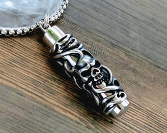 Skull Urn Necklace | Stainless Steel Cremation Jewelry for Men, Ash Holder Pendants, Memorial Jewellery