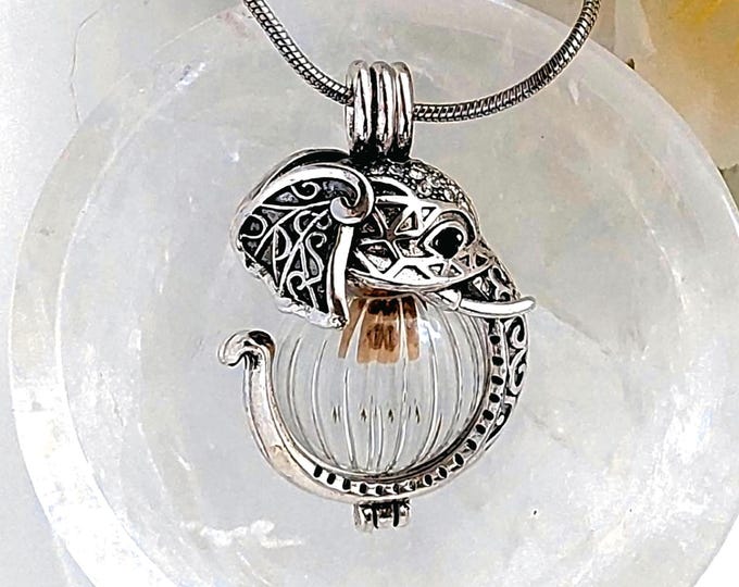 Elephant Keepsake Locket | Cremation Necklace for Ashes / Locks of Hair | Glass Urn Pendant | Keepsake Jewelry Gifts | Memorial Jewellery
