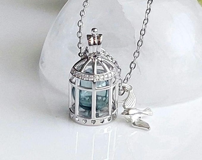 925 Sterling Silver Birdcage Locket with Sparrow Necklace | Bird Cage Urn Necklace for Ashes | Quality Cremation Jewelry Gifts for Mom