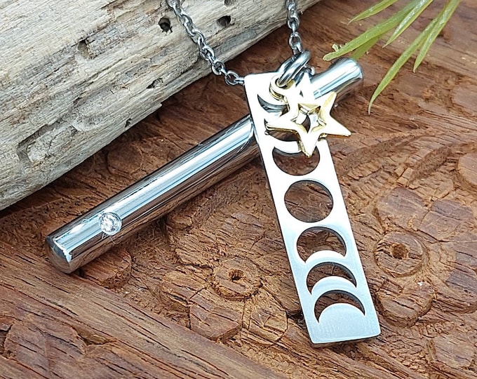 Moon Phases Pendant | Locket Necklace to hold a Keepsake | Cremation Jewelry for Human Ashes | Memorial & Sympathy Gifts | Moon Urn Jewelry