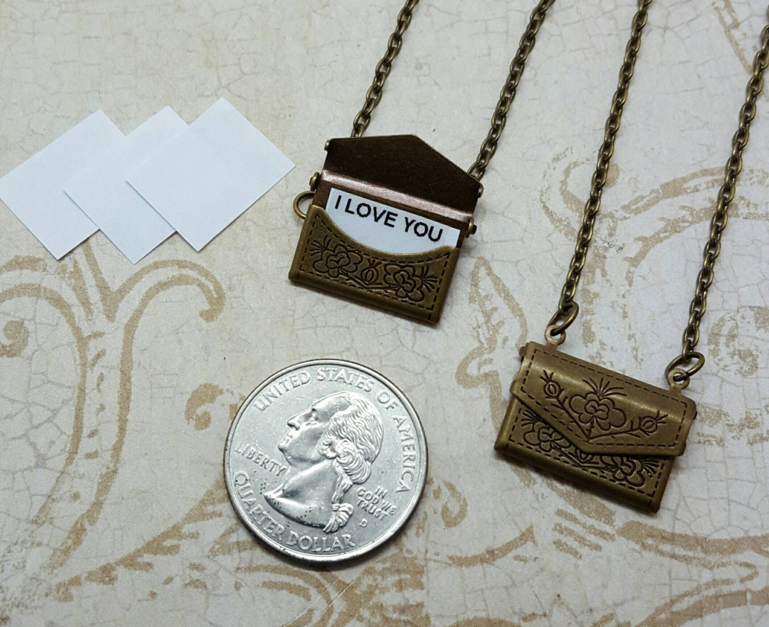 Little Decorative Envelope Necklace Bronze Tone Envelope Locket